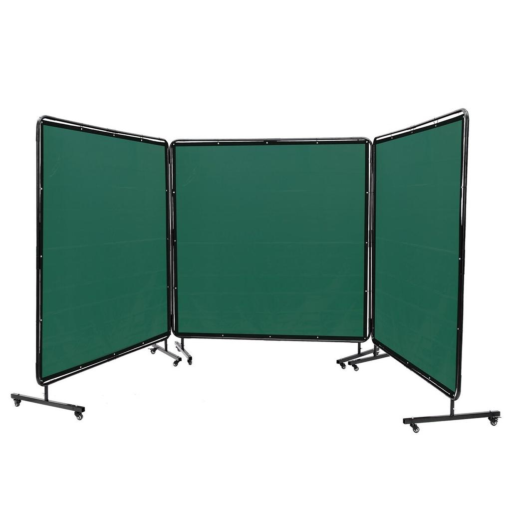 Welding Screen with Frame, 6' x 6' 3 Panel Welding Curtain Screens, Flame-Resistant Vinyl Welding Protection Screen on 12 Swivel Wheels (6 Lockable),