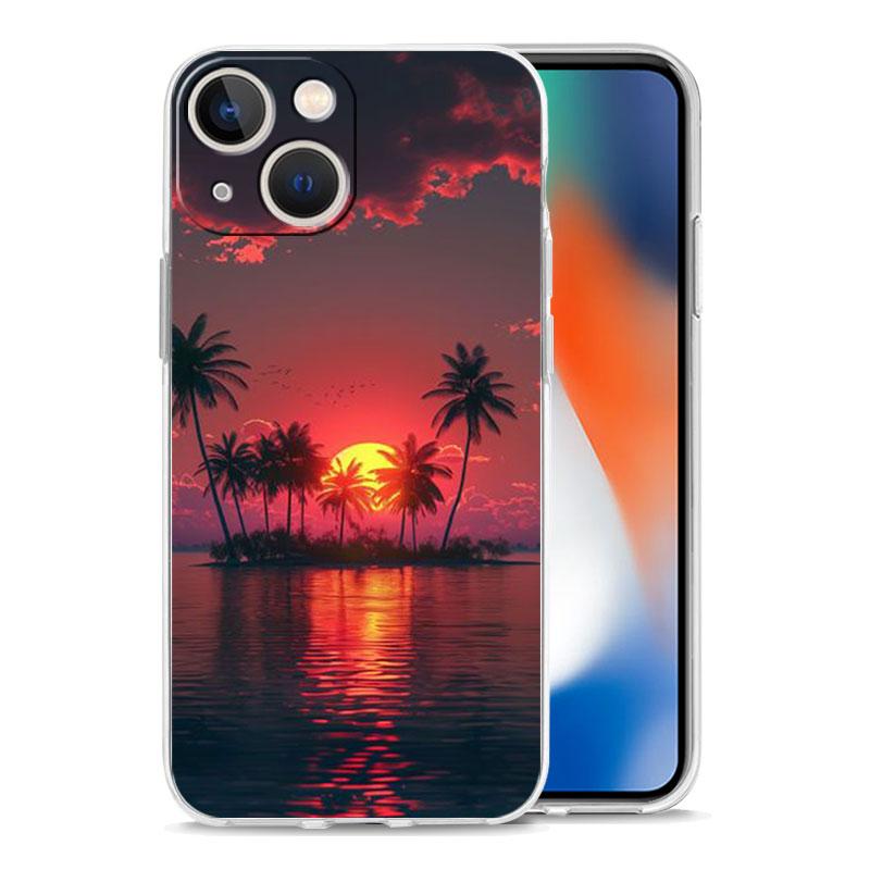 Summer Seaside Sunset Landscape Phone Case For iPhone 16 15 14 13 12 11 Pro Max Mini X XS SE 7 8 Plus 16E Shockproof Soft Cover