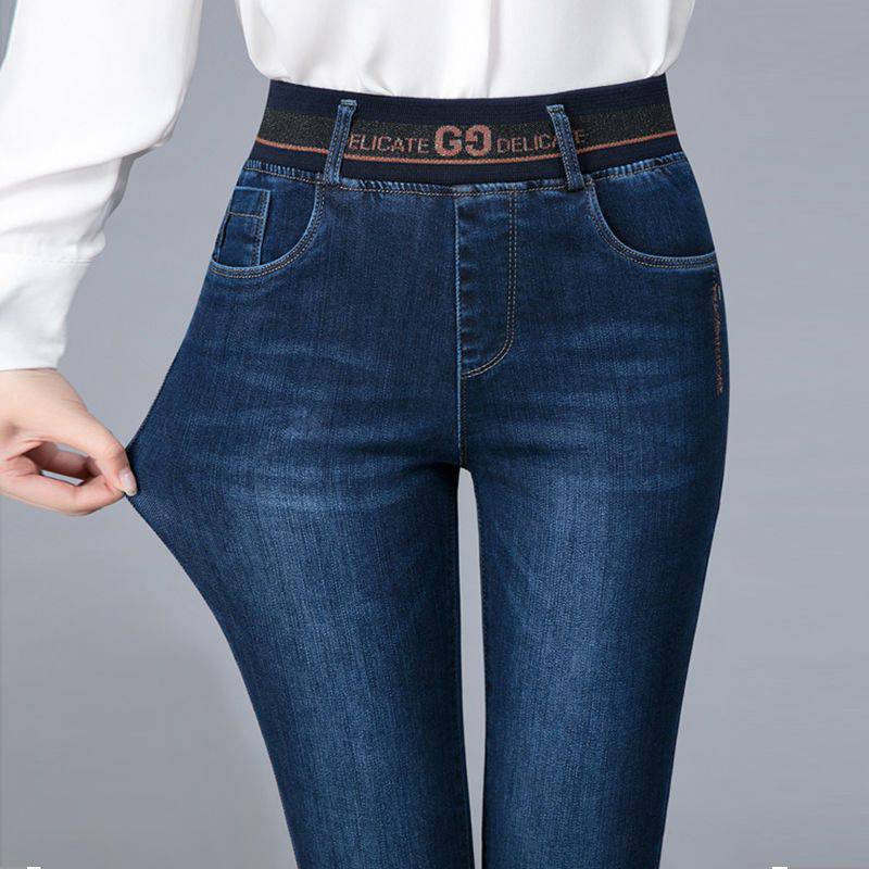 Jeans elasticizzati in velluto invernale da donna, a vita alta, spessi e caldi, pantaloni a matita da mamma