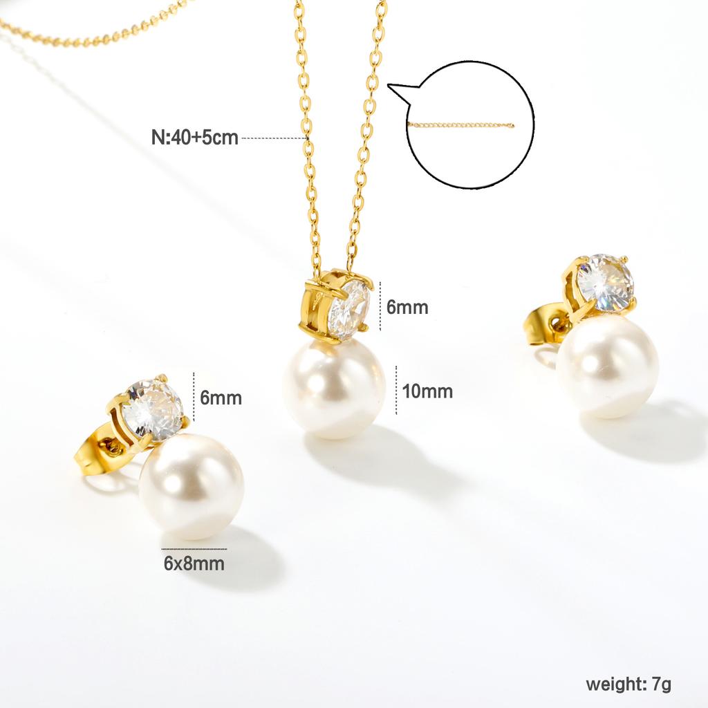 Love Heart Zircon Pearl Earrings Necklace Set Minimalist Light Luxury Jewelry for Women