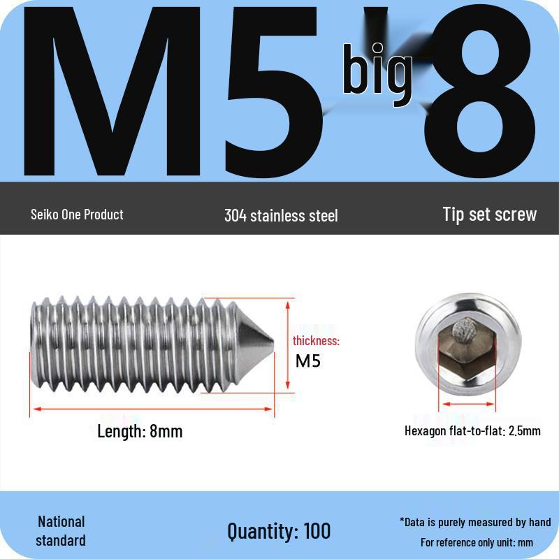 304 Stainless Steel Internal Hex Set Screw | Headless Grub Screw M2-M16