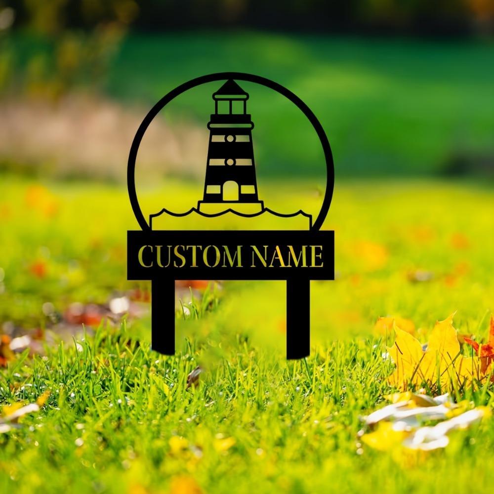 Personalized Lighthouse Garden Stakes Custom Lawn Durable Yard Art Housewarming Patio Gift Custom Sign Feature