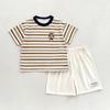 2026 Cute Cartoon Stripe Two-Piece Set: Short Sleeve T-shirt & Shorts for Small/Medium Children - Antibacterial, Class A.