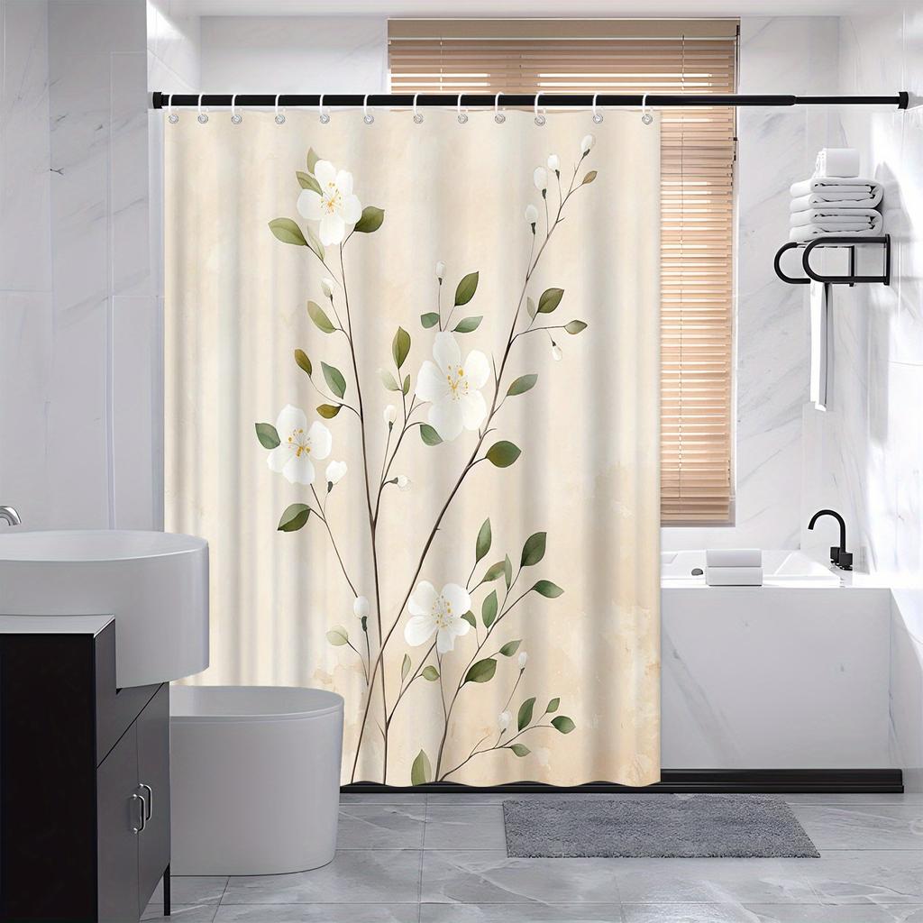 1pc Serene Garden Shower Curtain, Lush Greenery, Lily Pads, and Sunlight Through Bamboo, Tranquil Nature Design
