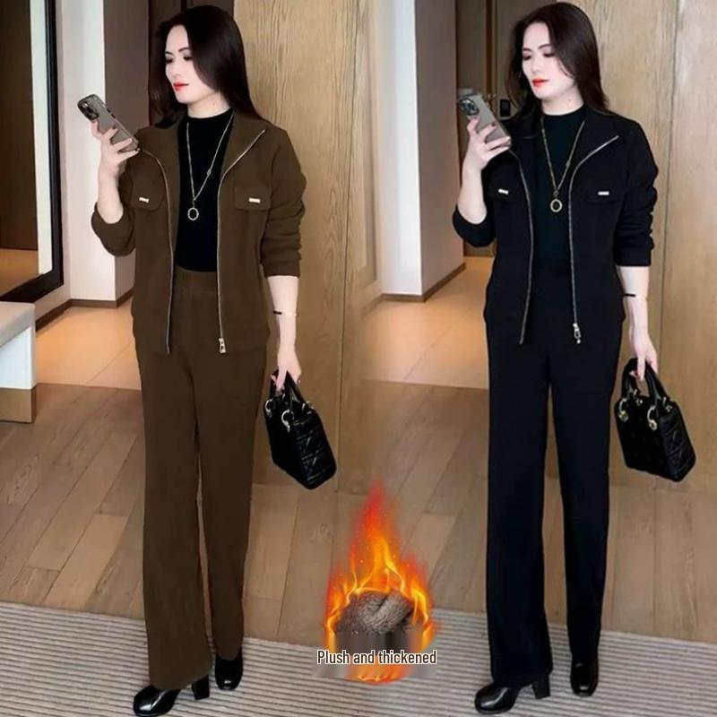Velvet Mother's Wear 2026 Autumn/Winter Stylish Casual Loose Two-Piece Slimming Set for Middle-Aged Women