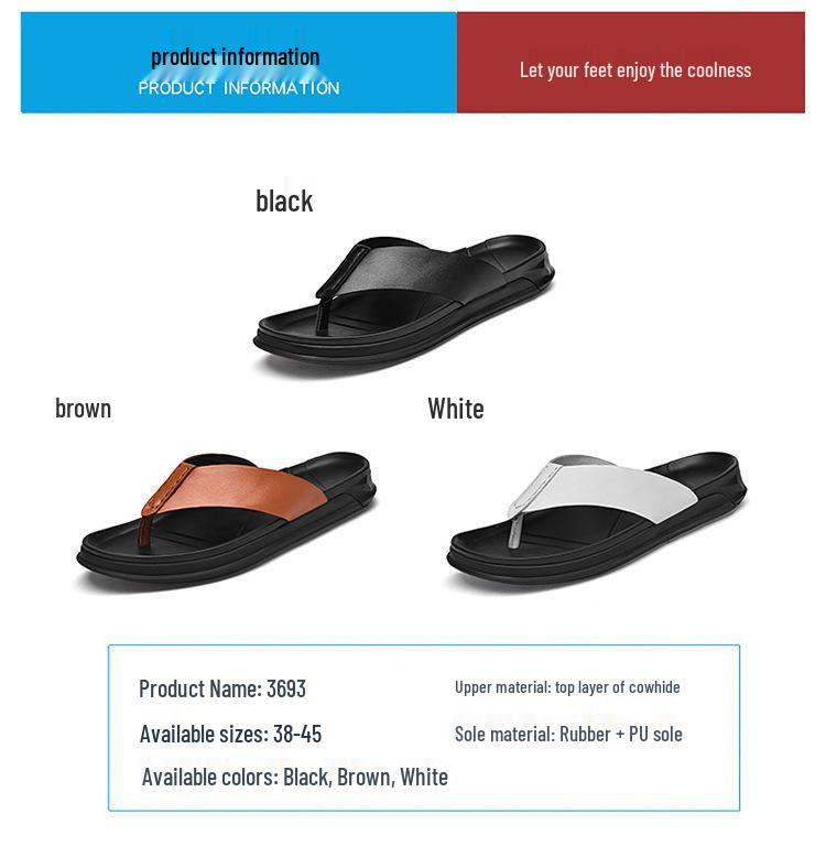 Men's Genuine Leather Summer Flip-Flops, Toe Post Beach Shoes, Lightweight & Breathable Slippers
