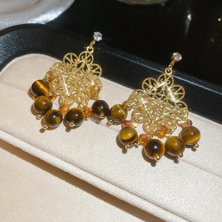 Silver Needle Maillard Irregular Oval Tiger's Eye Earrings Earrings Vintage Style Earrings Women