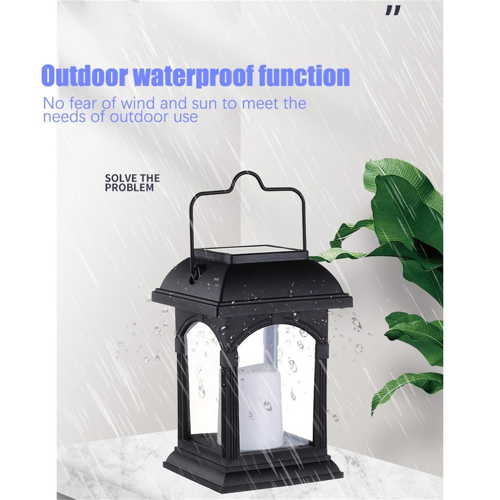 Solar Powered Portable Lantern with Handle for Outdoor Indoor Use Waterproof Decorative Lantern with LED Candle Light for Garden Patio Camping