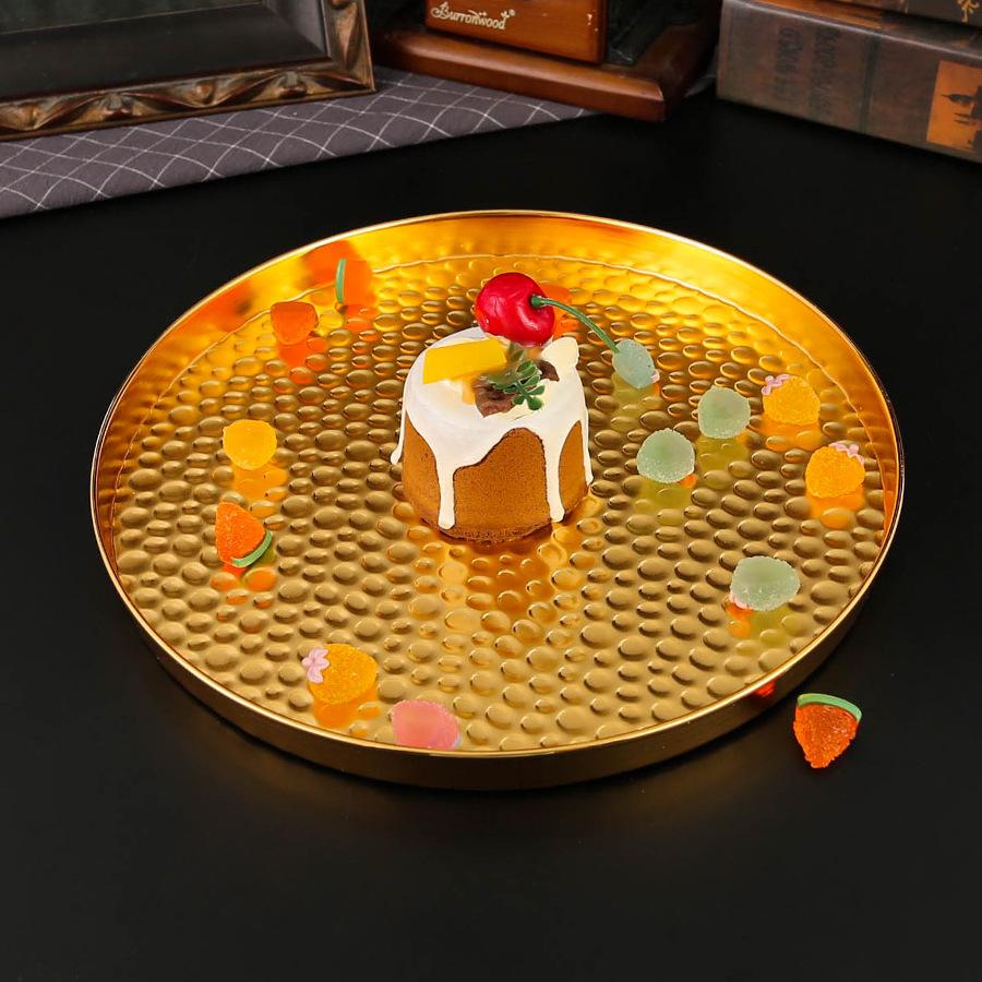 European Round Tray Tea Tray Household Light Luxury European Fruit Tray Decorative Tray Living Room Handicrafts Snack Tray Thickened