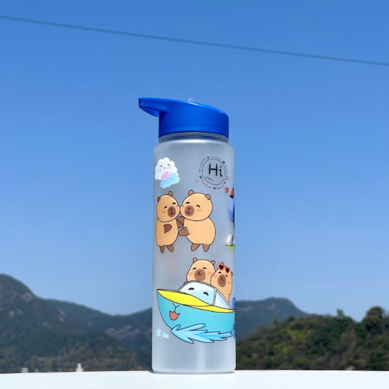 780ml Capybara Water Bottle For Kids Water Sippy Cup With Silicone Straw Leakproof Plastic Water Bottles Summer Kids Water Cup