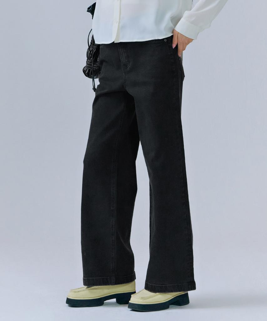 CHASECULT Women'S Black Washed Hidden Elastic Wide Denim Pants-Cerg2363B03