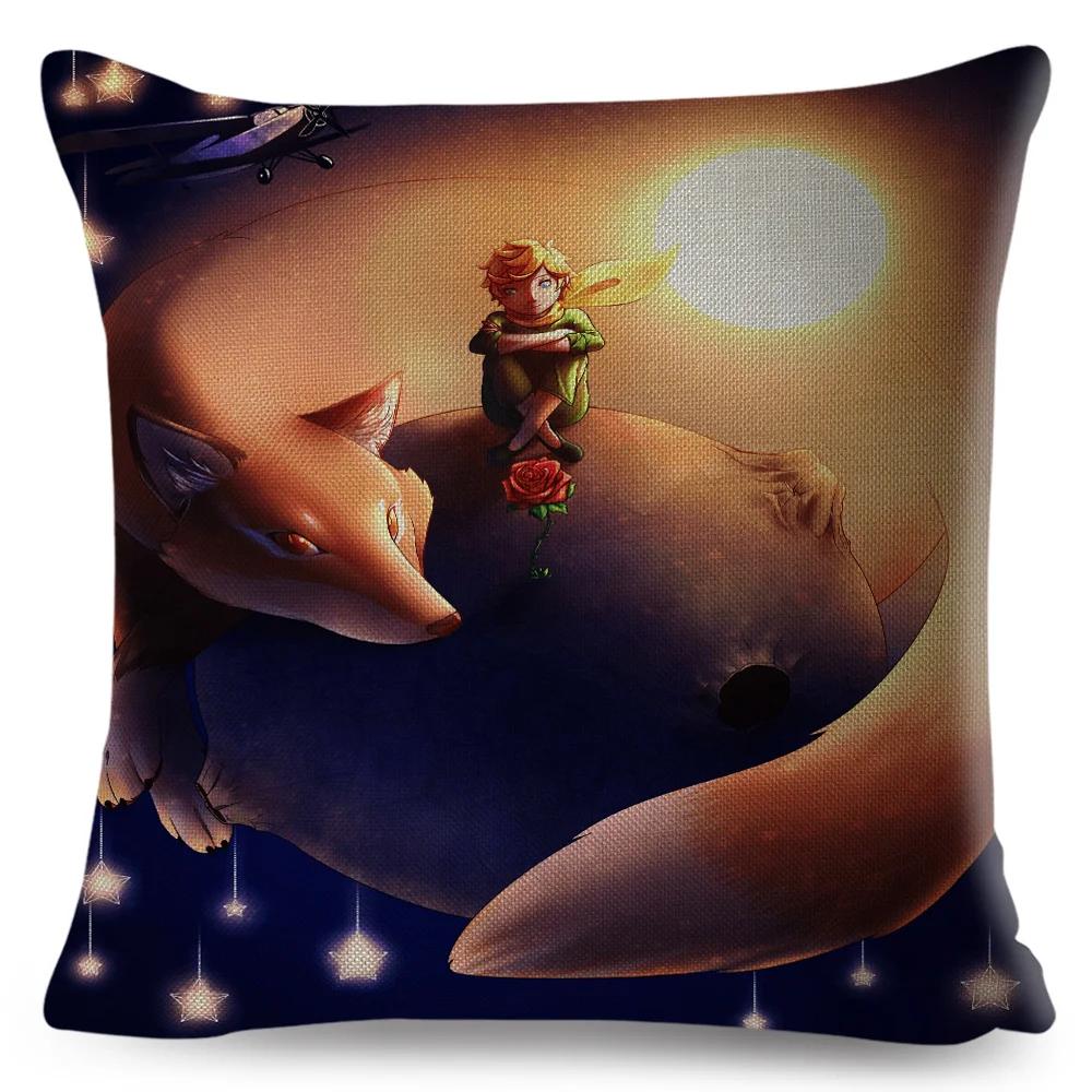 Little Prince Pillow Case Decor Cartoon France Anime Print Cushion Cover for Sofa Home Children Room Linen Throw Pillowcase
