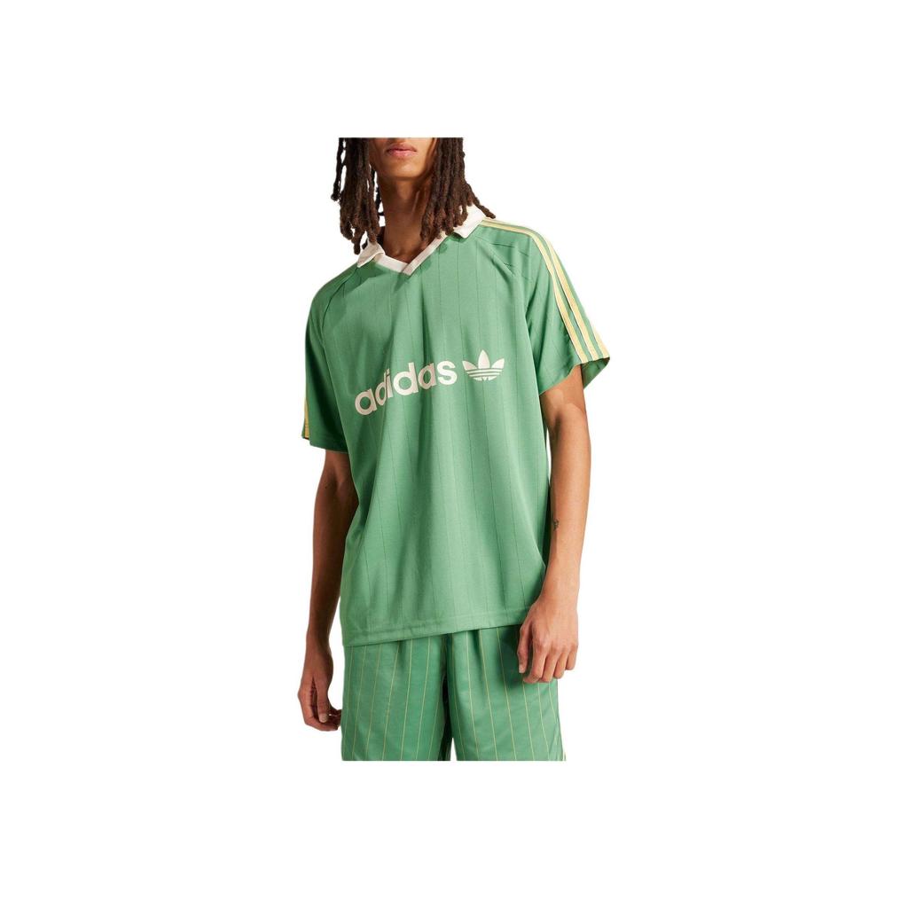 adidas Originals Gestreiftes Trikot V-Ausschnitt Poloshirt Grün IR9381