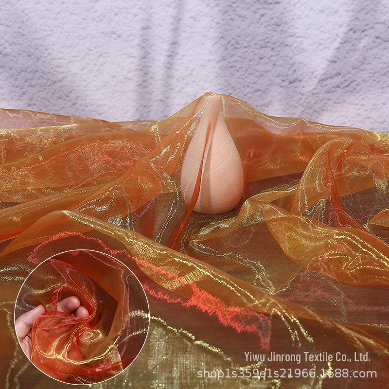 

Градієнтна двоколірна органза з пряжею з фантазійними перлами та скляними вставками для одягу та спідниць