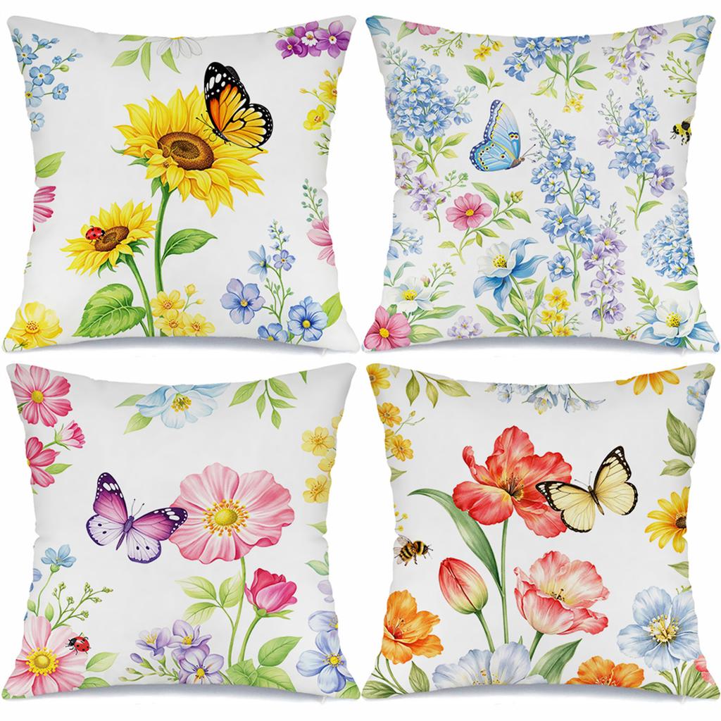 Spring Flower Butterfly Theme digital printing pillow cover Short plush Suitable living rooms bedrooms sofas throw cushion cover