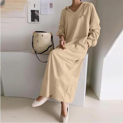 Frühling Herbst Plus Größe Langes Kleid Frauen mit Kapuze Neue Mode Maxi Pullover Kleid Frauen Langarm Lose Elegante Feste Casual Kleider 963