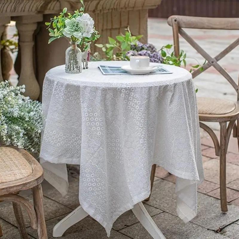 White Cotton Tablecloths Lace Rectangle Dust-Proof Table Cover For Birthday Party Kitchen Dinner Baby Shower Wedding Decorations