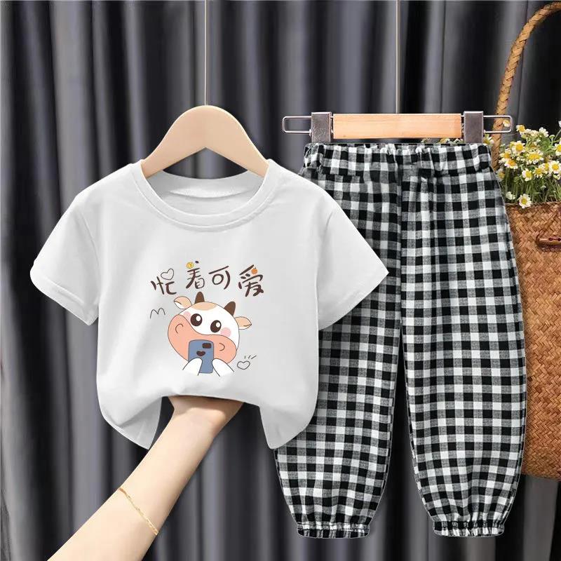 Children's Clothes Baby Two-piece Suit Cotton T-shirt + Casual Trousers Boys and Girls Casual Suit Summer Short-sleeved T-shirt