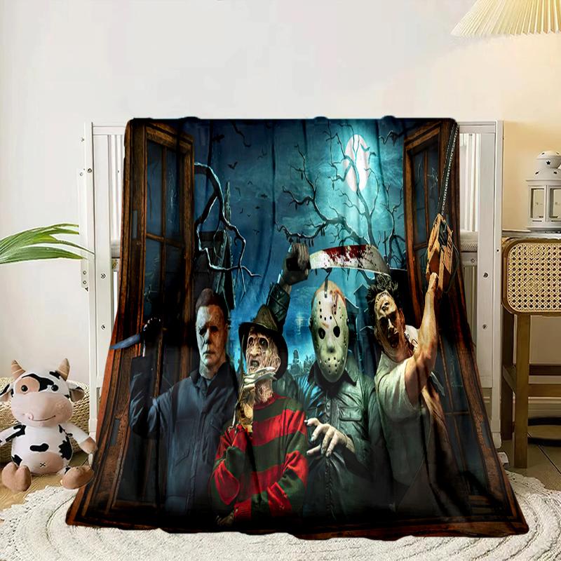Horror Movie Characters Collage Blanket Flannel Blanket for bed, sofa, Camping, Hiking, Picnic Essentials, gift for family Fan gifts