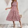 Sommer-Blumenprint ärmelloses Rundhalskleid hohe Taille und dünnes Design Europäisches und Amerikanisches bedrucktes Kleid