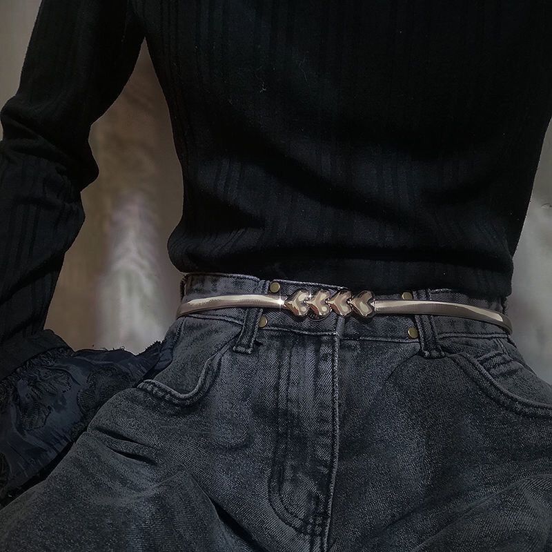 

Модный пояс на резинке с дизайном листьев для платьев, потрясающий металлический аксессуар для талии Heart Stretch Belt