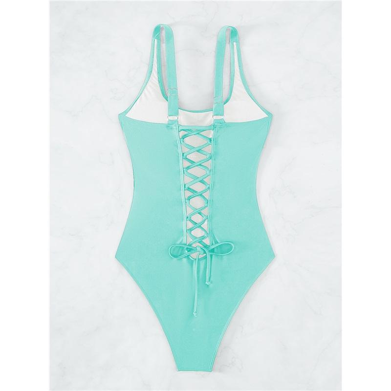Nuovo costume da bagno intero slim conservativo tinta unita bikini da spiaggia vuoto schiena bellissima intero