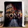 The pattern combines "ROMA" text with images and the Colosseum backdrop. for all seasons blanket lunch break throw gift