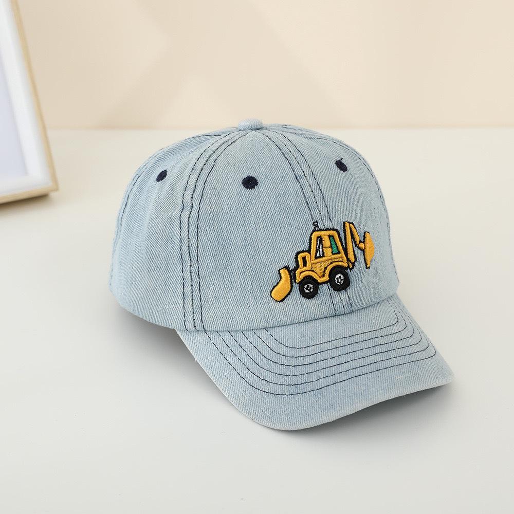 Kids' Washed Denim Excavator Baseball Cap - Spring/Autumn Korean Style