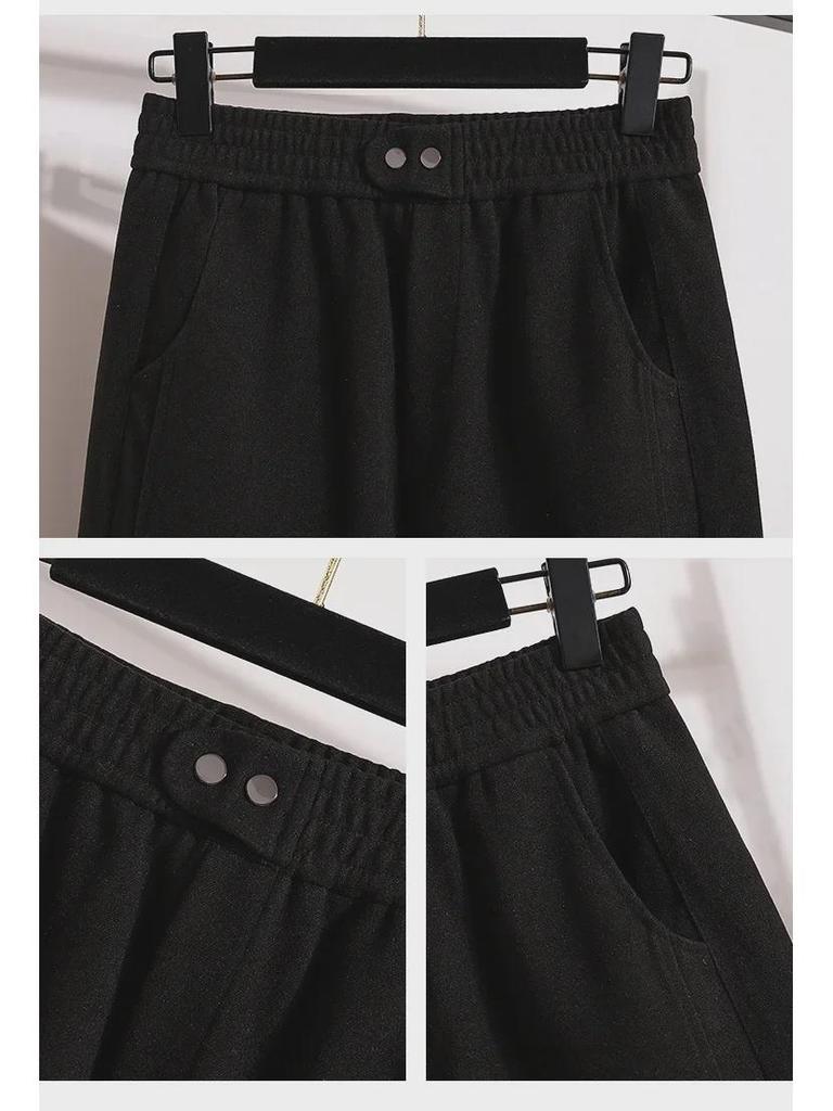 Dámské velké vlněné harémové kalhoty - Podzim/Zima 2023 Volný střih, Úzká rovná nohavice