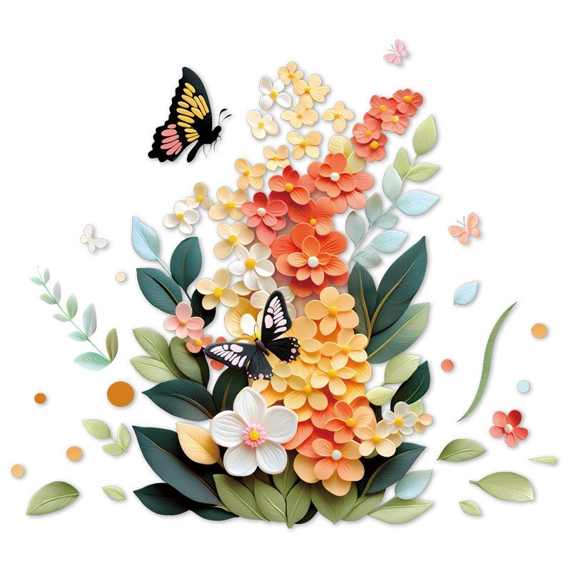 

3D Vision Маленькие цветочные настенные наклейки, отклеивающиеся и приклеивающиеся бабочки, цветочные украшения для гостиной, кухни, коридора, входа, стены 30x60CM разноцветный