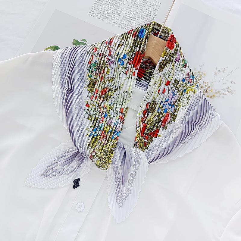 Korean Pleated Silk Scarf 70cm: Women's Spring/Autumn Fashionable Thin Scarf – Ideal for Flight Attendants & Headscarf Use