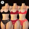 Sexy Black Lace Bare Chest Nipple Bra Gather Pure Desire Perspective Open Crotch Thong Underwear Suit Women
