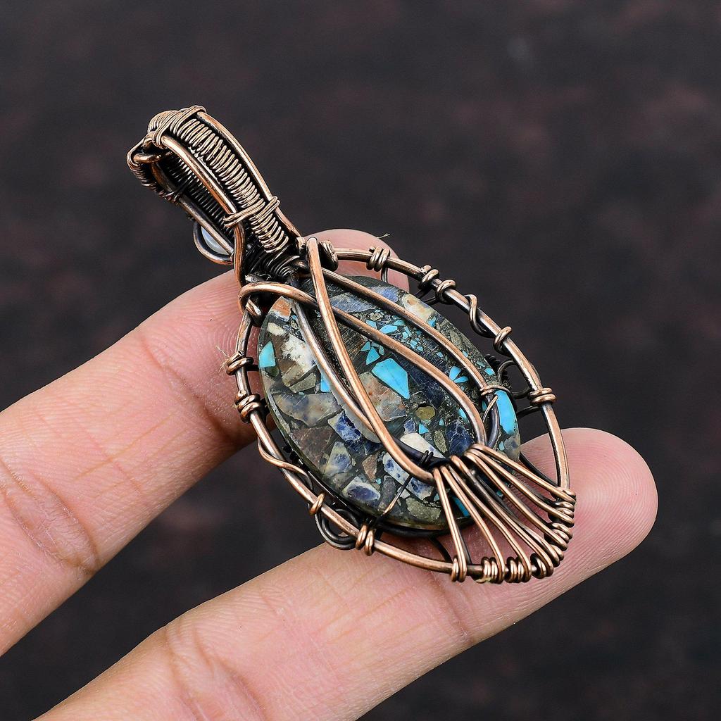 Pandantiv Ochiul Răului Cupru Multi Turcoaz Pandantiv Cupru Înfășurat cu Sârmă Pandantiv Piatră Lunii Bijuterii din Cupru Cadou Pentru Ea Pandantiv Făcut Manual