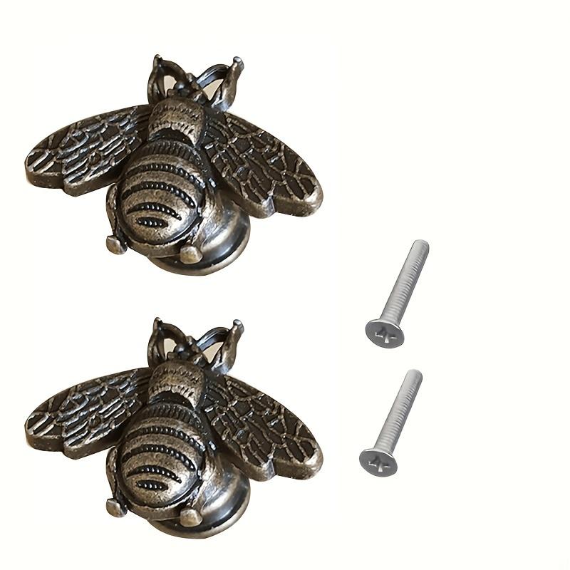 6pcs Vintage Bee Cabinet Handles Zinc Alloy Metal Drawer Pulls Antique Polished Furniture Knobs Retro Beehive Style Bar-Shape Hardware for Home Decor