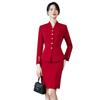 Women's 2025 Red Collarless Suit Jacket Set - New Style Salon Workwear for Professional Elegance