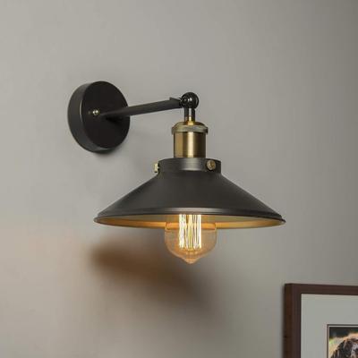 Edison Cone Shade Wall Lamp, Antique Gold Vintage Industrial Loft, E27 Holder, Decorative, Swing Wall Light