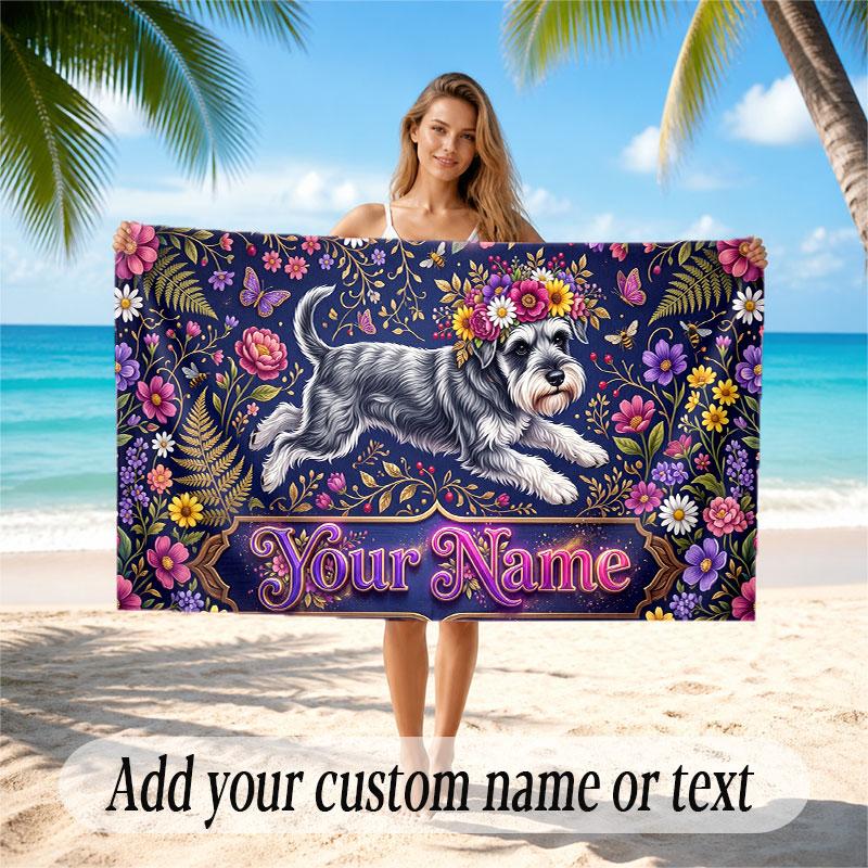 Dog Theme Soft Beach Towel Personalized Custom Name Text Towel Portable for Beach Pool Travel