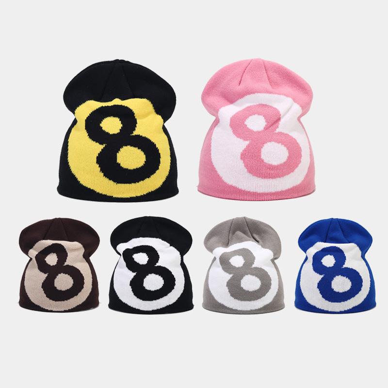 Thermal Skull Cap #8 Black Jacquard Knit Beanie Hat Windproof Outdoor Cycling Gear for Travel