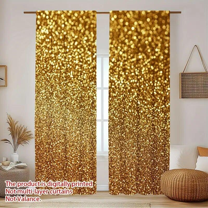 2pcs- Christmas golden sequin Christmas print curtains, pole bag curtains, home decoration, room decoration, 30*65 inches