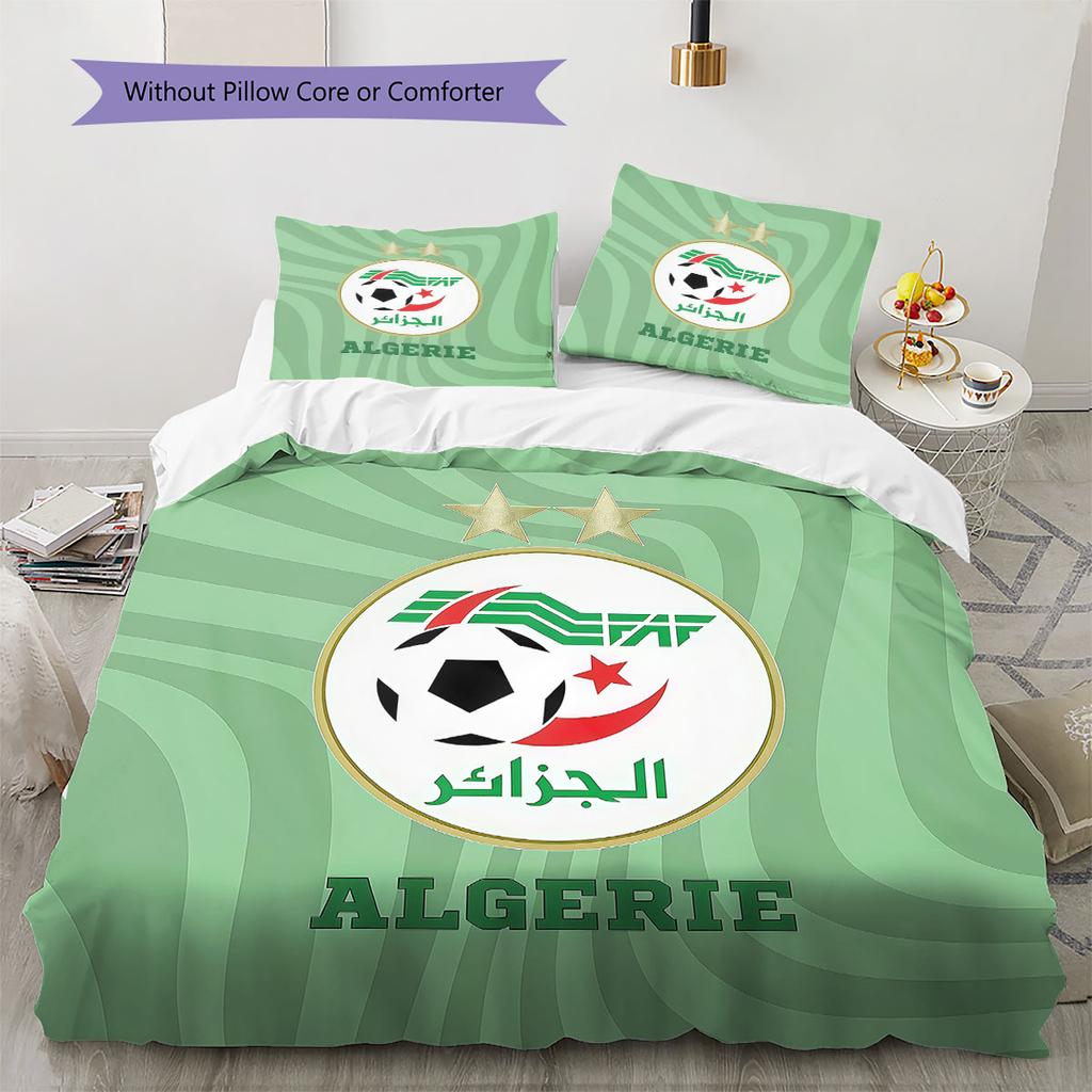 Algeria National Football Pattern Bedding,Quilt Set Quilt Cover Pillowcase Home Birthday Gift(1 * duvet cover + 2 * pillowcase, without core)