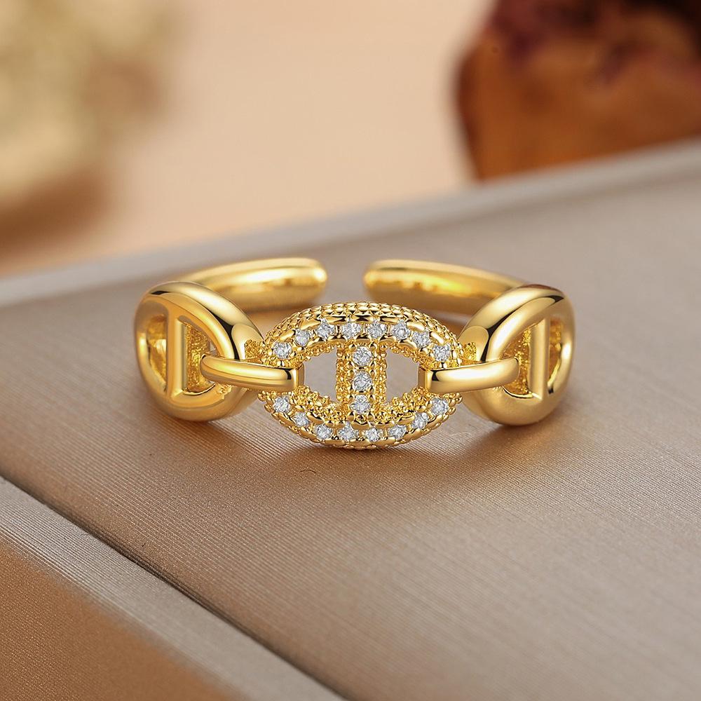 Pig Nose Diamond Adjustable Women's Ring: Elegant, Light Luxury Design with High-End Feel
