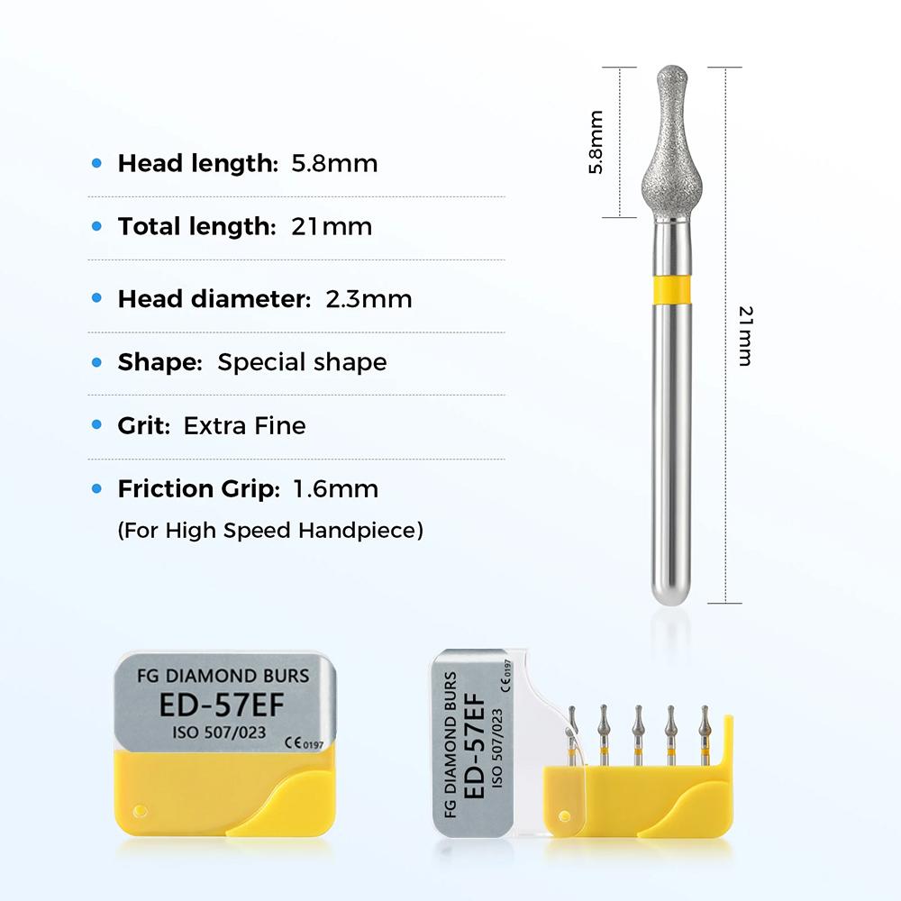 

5Pcs Dental Diamond Burs 893/507-023 Medium Fine Extra Fine For High Speed Handpiece Crown Preparation Tooth Trimming