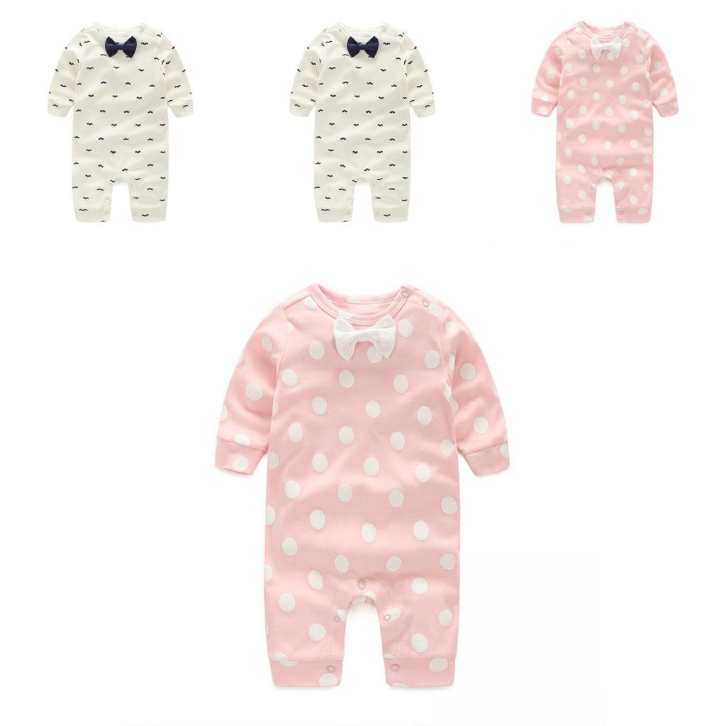 Baby Long Sleeve Cotton Romper With Bow For Toddler Crawling And Play