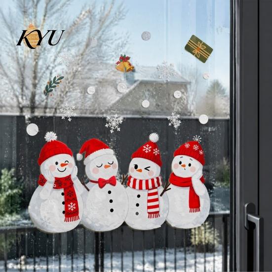 Snowman Glass Decals 1/2 Sheets Christmas Window Cling, Cartoon Decorative Holiday Decorations Sticker, Waterproof Static Decal for Winter Party