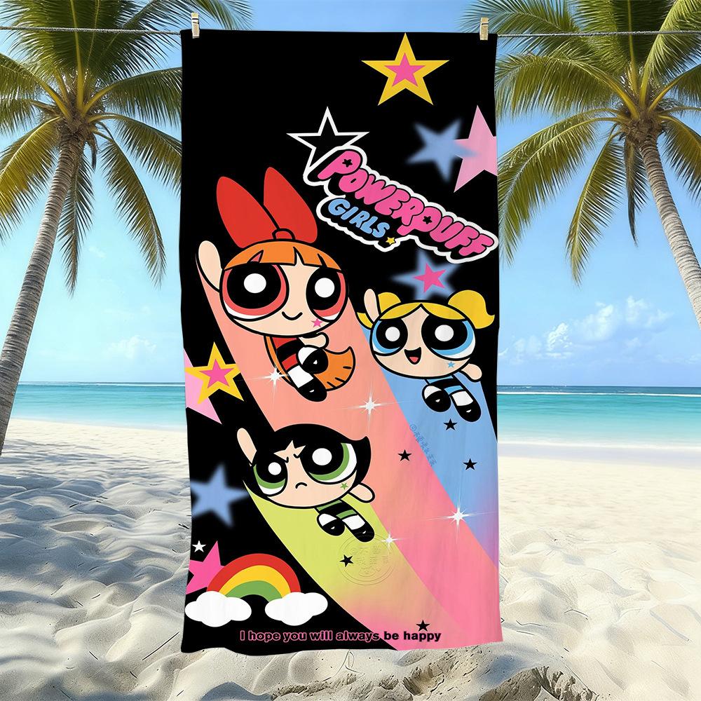 Cartoon Flying Little Policewoman Microfiber Beach Towel Quick-Drying Water-Absorbing Children S Swimming Bath Towel Travel Portable Large Ruler 50x100