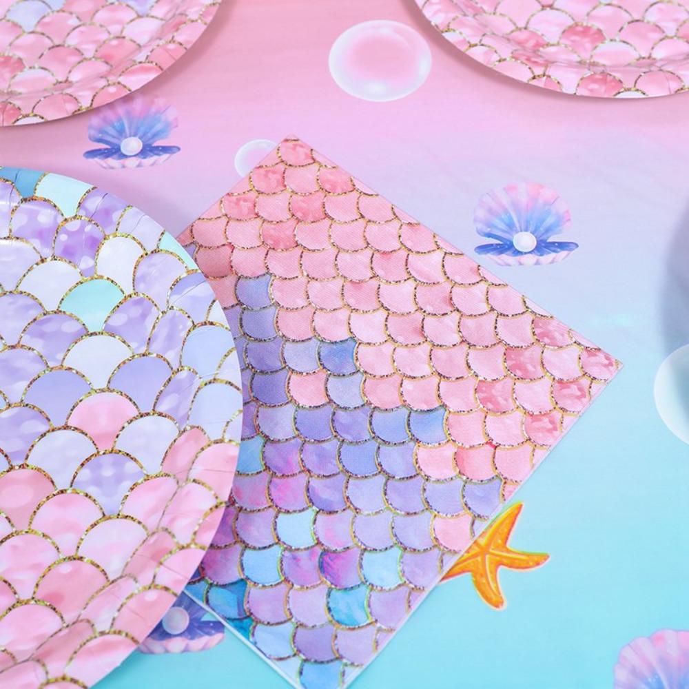 Birthday Decoration Supplies Disposable Tableware Set Paper Plate Little Mermaid Party Paper Cup