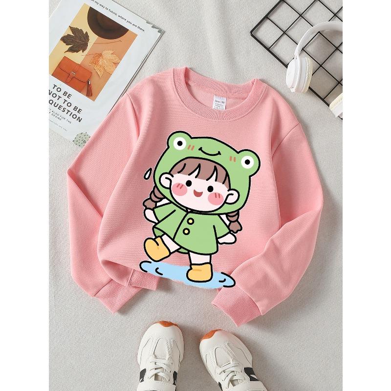 Kids Sweatshirt Crewneck Sweatshirt Featuring a Frog Hat, Rain Boots Designed for Water Splashes, Machine Washable