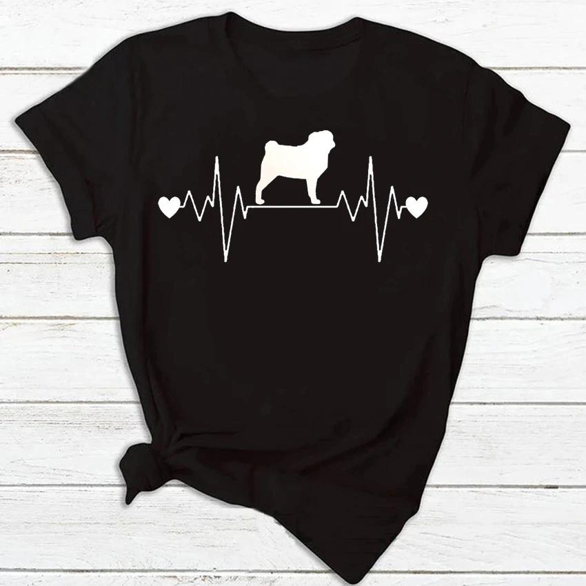 Women Unisex T Shirt Fashion Dog Heartbeat Print T-shirt Funny 90s Print T Tee Womens Tshirt for Female Red Shirt Clothes Tops