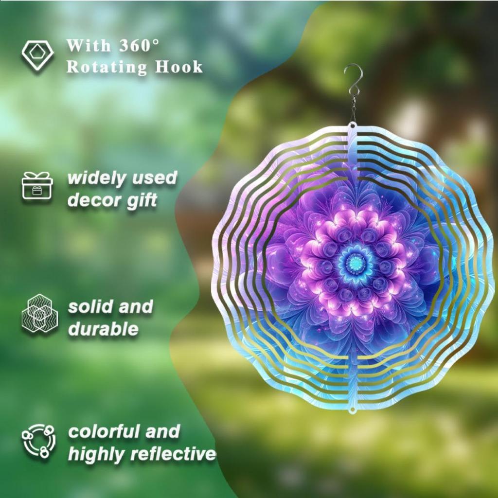 10 Inch Metal Wind Spinner with Flower Design 360 Rotating Hook for Outdoor Balcony Garden Lawn Decor Vibrant Purple Blue All Season Gift
