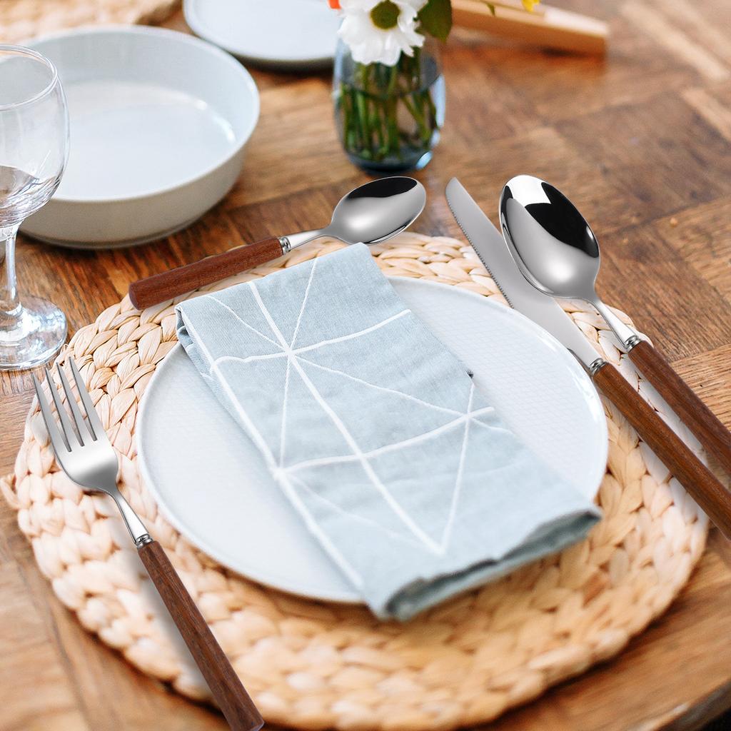 304 Edelstahl Messer Gabel Löffel Geschirr 4-teiliges Set Retro Runder Griff Shabili Holz Steak YSH-53-4PS